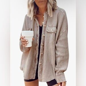 Anna Kaci Large Womens Waffle Knit Shacket Boyfriend Shirt Jacket